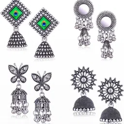 Sangria Peacock Shaped Jhumkas Earrings-image-23
