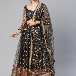 FABPIXEL Embroidered Sequinned Semi-Stitched Lehenga & Unstitched Blouse With Dupatta-picture-18