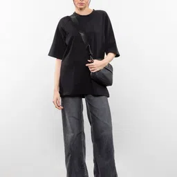 URBANICE Round Neck Drop-Shoulder Sleeves Cotton Oversized T-shirt image 3