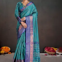 PEENGAX Woven Design Zari Silk Blend Handloom Kanjeevaram Saree-picture-39