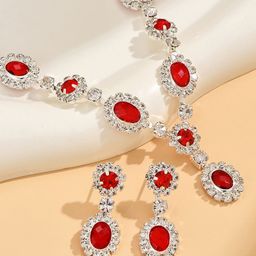Peora Silver Plated Cubic Zirconia & Crystal Studded Necklace With Drop Earrings-picture-10