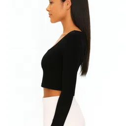 PUERY Women Solid Scoop Neck Cotton Fitted Crop Top image 3