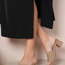 CORSICA Women Beige Open Toe Velvet Block Heels-picture-7