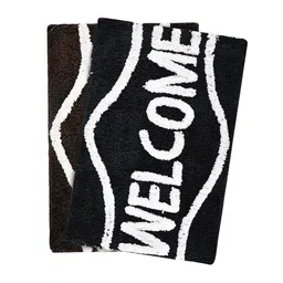 Kuber Industries 2Pcs Black & Coffee Brown Printed Rectangle Anti Skid Doormats image 2