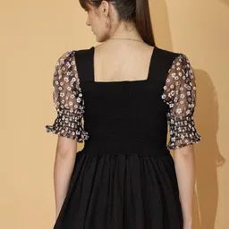 Honky Tonky Square Neck Puff Sleeve Crepe Regular Top image 3