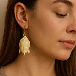 Digital Dress Room Mini Buddha Faced Gold-Plated Contemporary Drop Earrings-picture-10