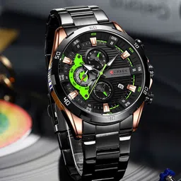 Curren Men Brass Patterned Dial & SS Straps Analogue Watch CR-8402-Black RG Green-image-59