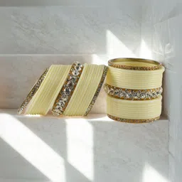 Vidhya Kangan Gold-Plated & White Brass Artificial Stones Bangle image 3