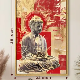 Art Street Gold-Toned & Red Buddha Canvas Wall Art image 4