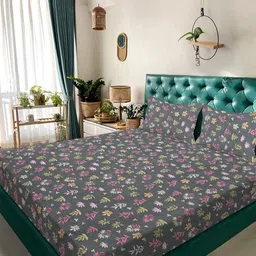 KLOTTHE Grey & White Printed 300 TC Double Bedsheet With 2 Pillow Covers - 2.5 m x 2.25 m-picture-40