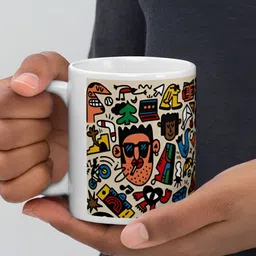 Mr UVD White & Yellow Graphic Printed Ceramic Glossy Mug 350 ml image 3