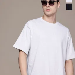 Moda Rapido Men Pack Of 2 Solid Round Neck Cotton Oversized Fit T-shirts-picture-23