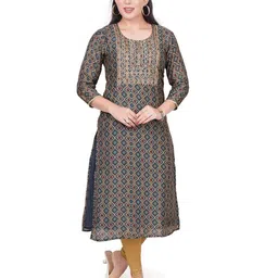 KRITHA Ethnic Motifs Printed Pure Silk Straight Kurta-image-0