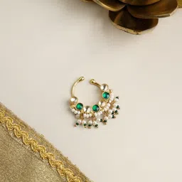 CURIO COTTAGE Gold-Plated Kundan Studded & Beaded Ring Nosepin-picture-35