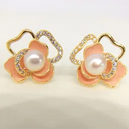 Krelin Gold-Plated Pearls Studded Floral Shaped Studs image 5