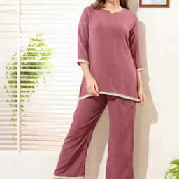 NIGHT FLOSS Women Solid Kurta with Trousers-image-47