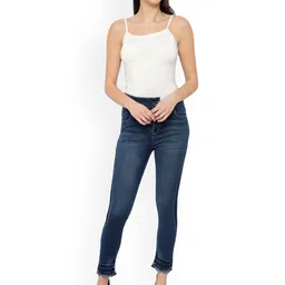God's Club Women Medium Shade No Fade Clean Look Slim Fit Cropped Jeans-image-99