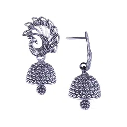 DIVASTRI Set Of 4 Silver-Plated Oxidised Peacock Shaped Jhumkas image 2