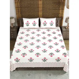 Myntra Elegant Homes Pink & White Ethnic Motifs 210 TC Breathable Cotton King Bedsheet Set image 5