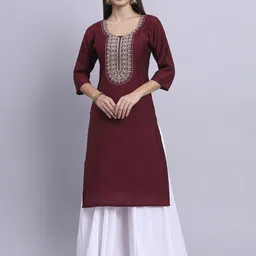 BANJANAN Ethnic Motifs Embroidered Cotton Silk Straight Thread Work Kurta-picture-33