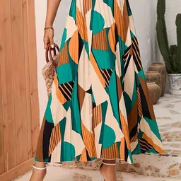 ZWERLON Abstract Printed Flared Maxi Skirt image 4