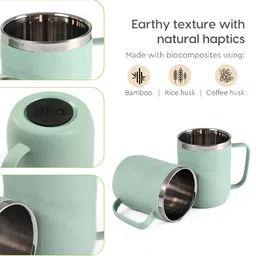 eha Green 2 Pieces Textured Microwave Safe Matte Finish Mugs 400 ml image 3