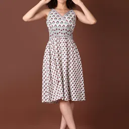 LIMEROAD Ethnic Printed Shoulder Strap Neck Ethnic Dress-picture-36