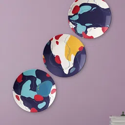 THE QUIRKY HOME Set Of 3 White & Red Printed Ceramic Wall Plates image 2