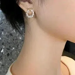 DN ENTERPRISES Set Of 2 Sterling Silver Gold-Plated Pearls Beaded Korea Bowknot Studs image 2