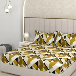 Pure Decor Brown & White Printed Cotton 300 TC King Bedsheet Set- 2.74 m x 2.74 m-picture-33