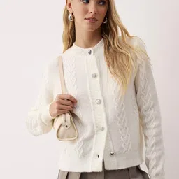 Trendyol Women Round Neck Cable Knit Cardigan-image-84