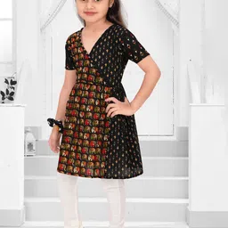 Pragya Exclusive Girls Ethnic Motifs Printed V-Neck Pure Cotton A-Line Kurta With Churidar image 2