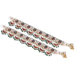 PANASH Pack Of 2 Gold-Plated Kundan Studded Anklets image 3