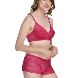 samvar Women Pink,Black Net Bra Panty Set for Lingerie Set Undergarments Pack of 2 image 2