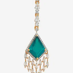 Kushal's Fashion Jewellery Rhodium-Plated Zircon Studded Maang Tikka Head Jewellery image 3