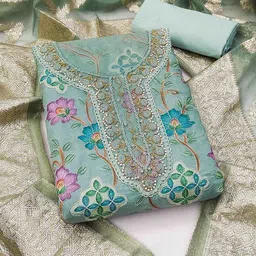 HERE&NOW Embellished Organza Unstitched Dress Material-picture-31