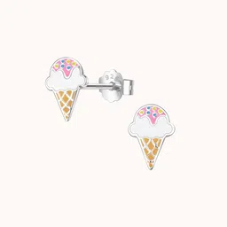HighSpark 925 Sterling Silver Contemporary Vanilla Ice Cream Enamelled Studs Earrings-picture-29