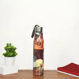Living scapes by Pantaloons Orange & Yellow Single Stainless Steel Printed Water Bottle-image-44