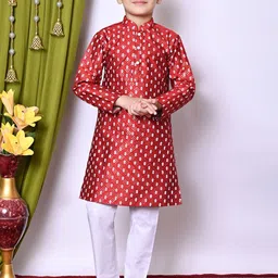 BAESD Boys Embroidered Regular Sequinned Dupion Silk Kurta with Pyjamas-picture-18