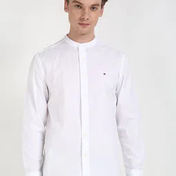 Tommy Hilfiger Men Band Collar Solid Cotton Casual Shirt-image-67