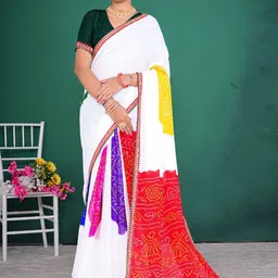 ASTEYAM Bandhani Embroidered Pure Chiffon Bandhani Saree-picture-36