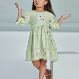 Peppermint Floral Bell Sleeve Chiffon A-Line Dress-picture-47