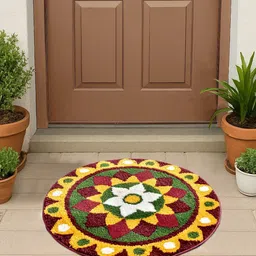 FABINALIV Yellow & Green Ethnic Anti-Skid Skin-Friendly Extra Soft Doormat image 4