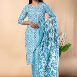 Readiprint Women Ethnic Motifs Printed Cotton Kurta with Trousers & Dupatta image 2