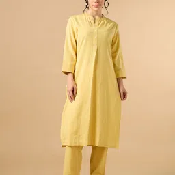 COTTONS DAILY Mandarin Collar Linen Straight Kurta-picture-17