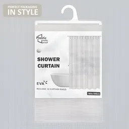 Aura 5-Pcs White Printed Waterproof ShowerCurtainWithHooks image 2