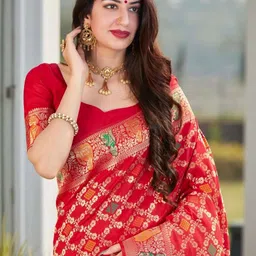 CaniBani Red Silk Blend Banarasi Sarees image 5