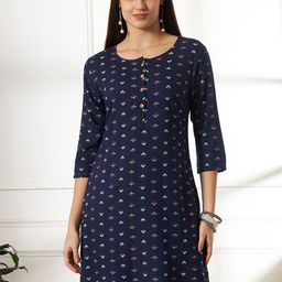 Anouk Rustic Floral Printed Round Neck Three-Quarter Sleeves Regular Straight Kurta-picture-7