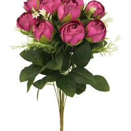 OGI INTERIORS Pink & Green Rose Bunch Of Artificial Flower image 2