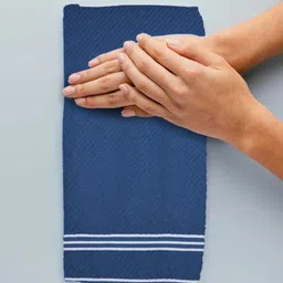 Myntra Elegant Homes Navy Blue & White 2 Pieces Striped Cotton 400 GSM Bath Towel image 4